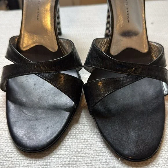 Giuseppe Zanotti Black Open Toe Check Heels - Picture 5 of 9